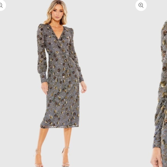 Mac Duggal Dresses & Skirts - NWT | Mac Duggal 5571 Coal Long Sleeve V Neck Midi Dress
Size 4